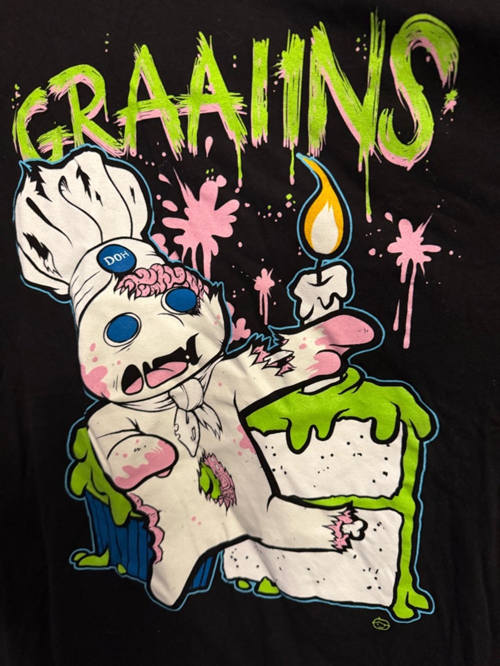 Goodie two sleeves Graphic Black Tee with Neon 'GRAAIINS' Cartoon Print xxl - Picture 2 of 5